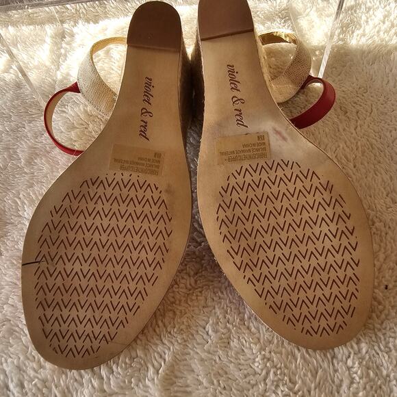 New Violet & Red Women Red Daisy Floral Tie Wedge Espadrilles Sandals Size 8.5 - Picture 4 of 5